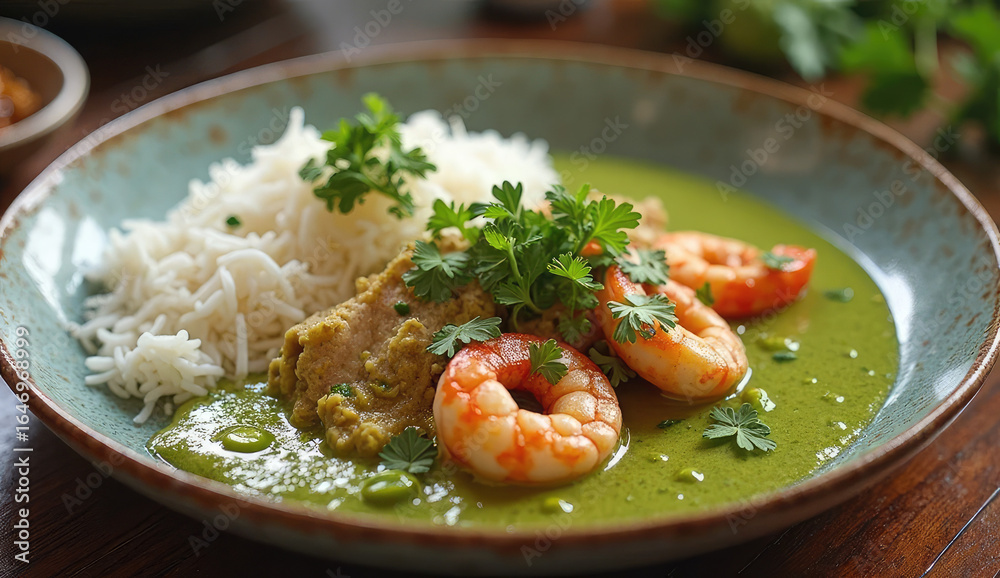 Delicious Green Curry with Shrimp and Rice Delicious Green Curry with Shrimp and Rice