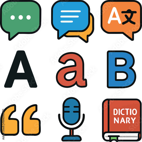 Language Learning Vector Colorful Speech Bubbles and Letters Education Theme Communication Concept high quality professional