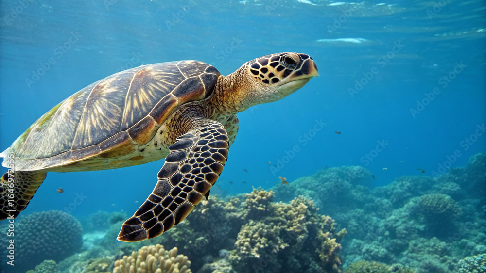 Obraz premium Sea turtle photo, Ocean turtle vector, Marine turtle illustration, Swimming turtle artwork, Aqua turtle design, Wildlife turtle image, Tropical turtle clipart, Underwater sea turtle, Exotic turtle dra