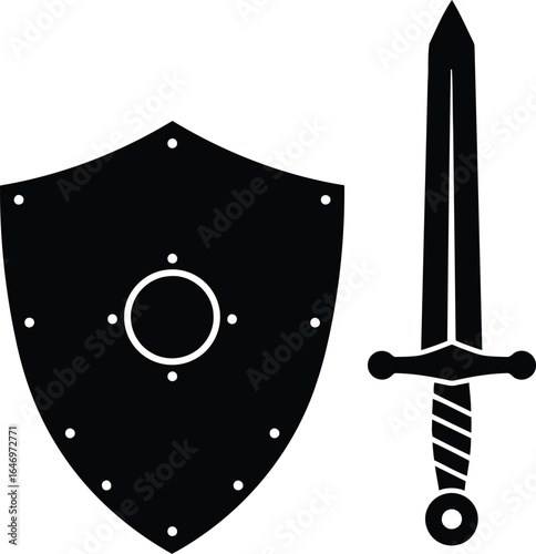 Medieval knight shield and sword silhouette