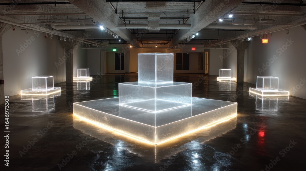 Obraz premium Artistic installation using a podium in an ultra-clean exhibit space