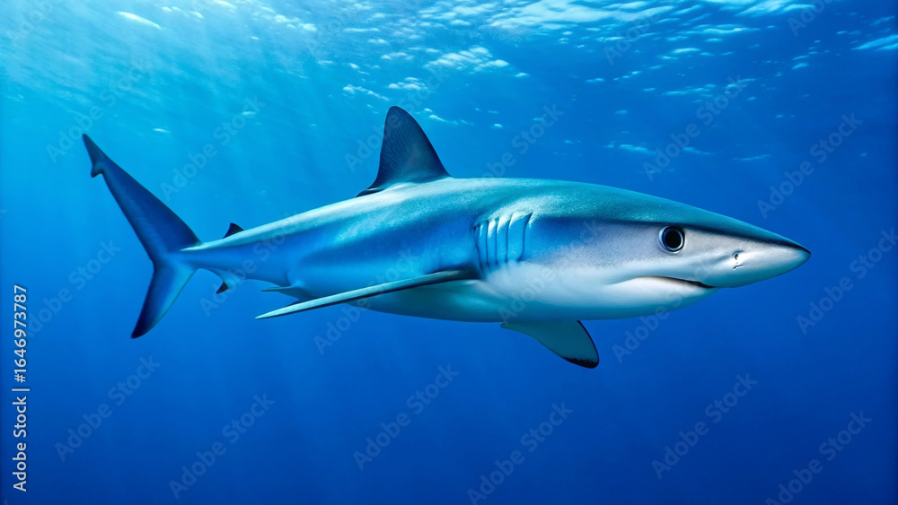 Obraz premium Shark Underwater – Ocean, Fish, Predator, Sea, Marine, Blue, Water, Dangerous, Wildlife, Nature, Animal, Swimming, Aquatic, Wild