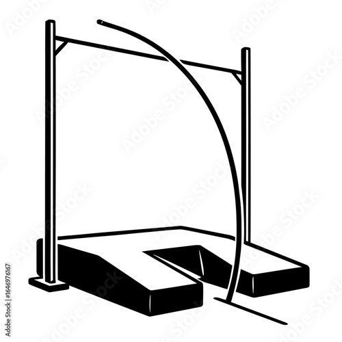 Pole Vault Equipment with a Bending Pole and Uprights over a Landing Mat