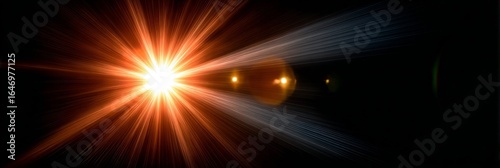 Vibrant and Luminous Abstract Light Burst with Colorful Optical Flares Against a Dark Background