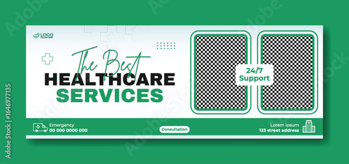 Healthcare services advertisement with mother checking her child s temperature using telemedicine