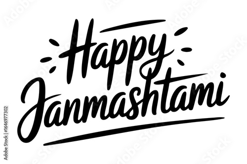 Happy Janmashtami Calligraphy Text  Hindu Festival Greeting Vector Illustration

