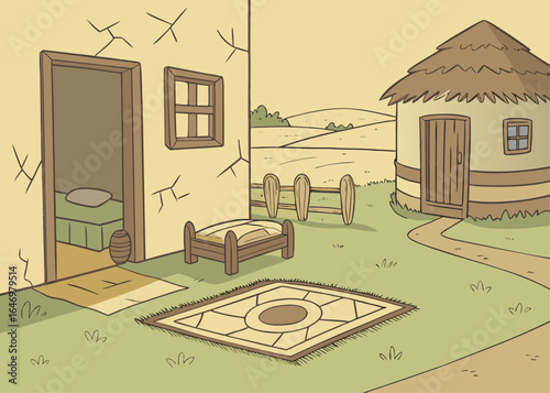 Vector illustration of a cozy living room inside a house with windows and interior design elements