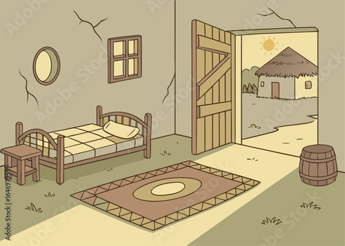 Vector illustration of a cozy living room inside a house with windows and interior design elements
