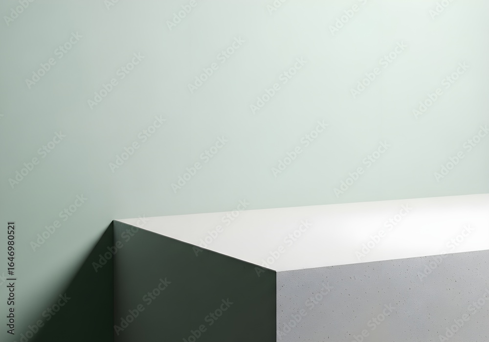 Fototapeta premium Minimalist Concrete Platform with Soft Green Background and Architectural Composition