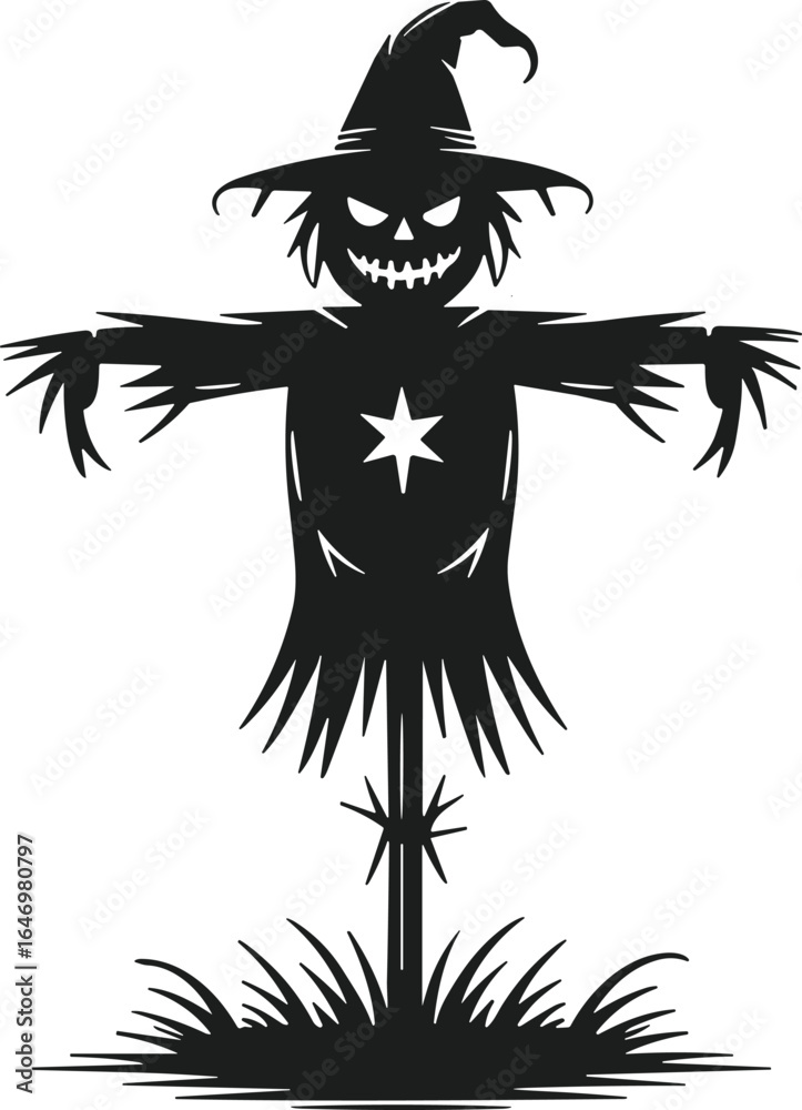 Fototapeta premium Creepy Scarecrow Silhouette – Haunted Halloween Vector Art