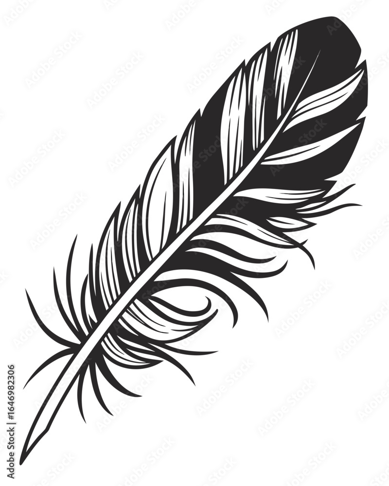Obraz premium Black Silhouette Soft Owl Feather Vector