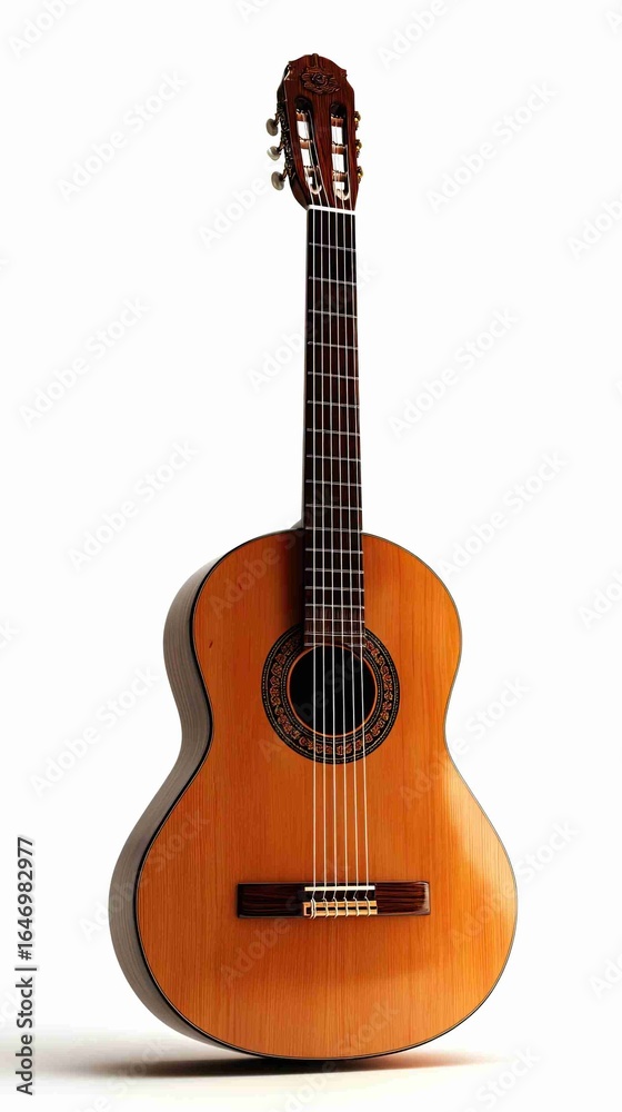 Fototapeta premium Acoustic guitar with natural wood finish.