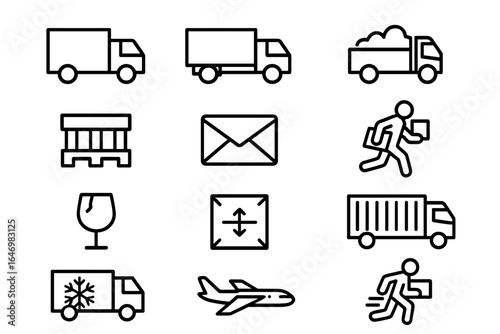 Freight Icons Collection. Line style icons of freight types: full truckload, less than truckload, bulk cargo icon, pallet icon,