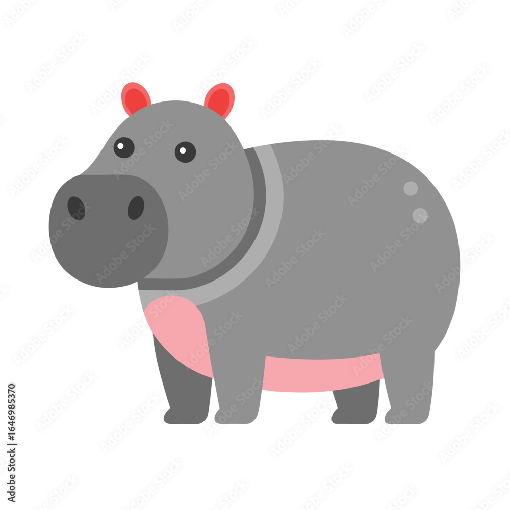 Fototapeta premium Stylized Gray Hippo Standing On White Background hippopotamus
