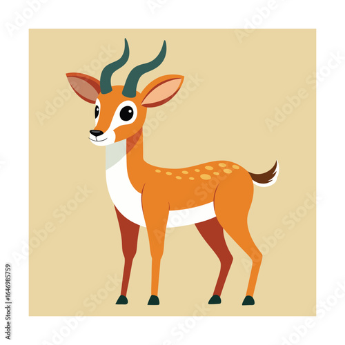 Cartoon Gazelle Standing on Light Brown Background
