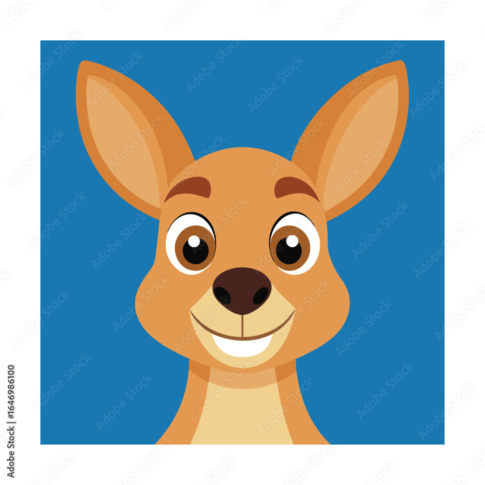Fototapeta premium Close-up cartoon kangaroo face with big ears and smile
