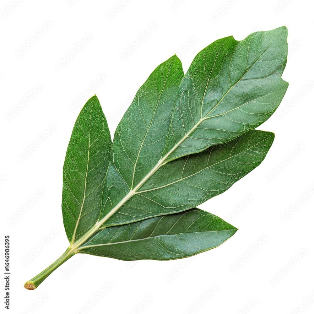 Obraz premium A vibrant green leaf with prominent veins, isolated on a transparent background. background removed