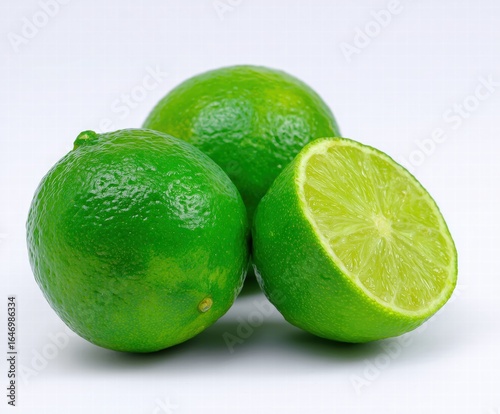 Fresh Lime Halved with Juicy Pulp, Studio Shot on White Background for Cocktail, Healthy Recipes, Beverage Ad or Summer Theme