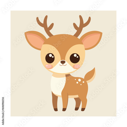 Cute cartoon deer with antlers and spots on a light beige background