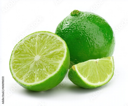 Fresh Lime Halved with Juicy Pulp, Studio Shot on White Background for Cocktail, Healthy Recipes, Beverage Ad or Summer Theme