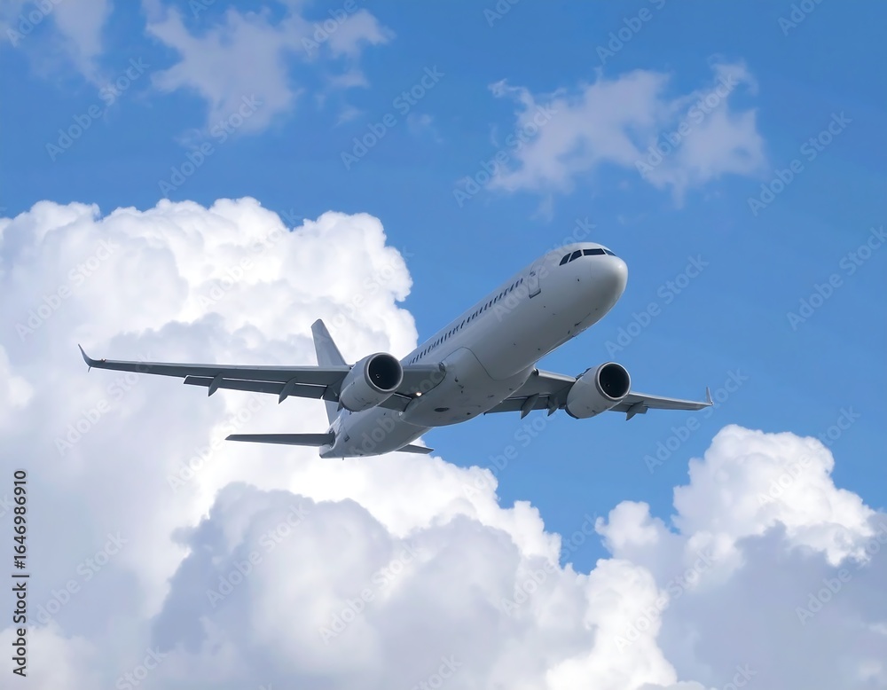 Obraz premium Airplane flying above clouds.