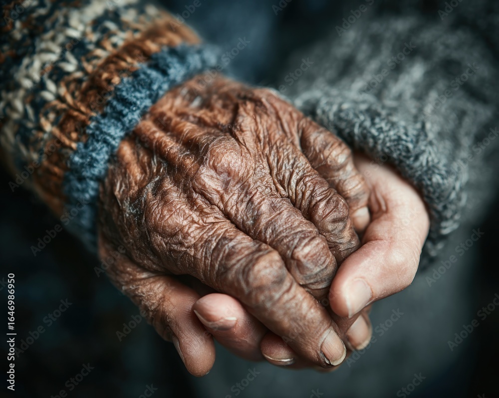 Fototapeta premium Senior patient with caregiver support hands, disability and awareness care theme