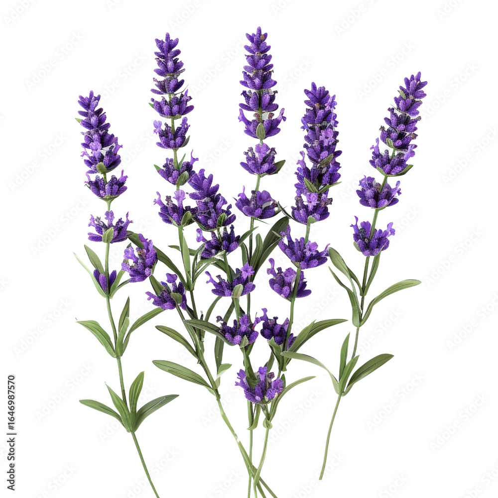 Obraz premium A bouquet of vibrant purple lavender flowers, isolated on a transparent background. background removed