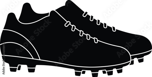 A pair of black football shoes, perfect for athletic activities, sporting events, and representing the game of soccer with style and performance