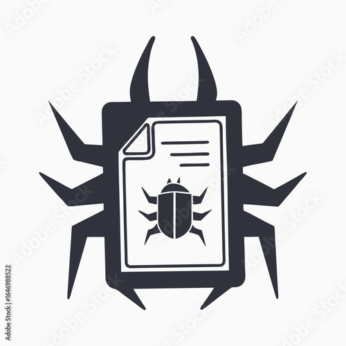 with Bug Icon on White Background Gear, Data Security Malware Symbol