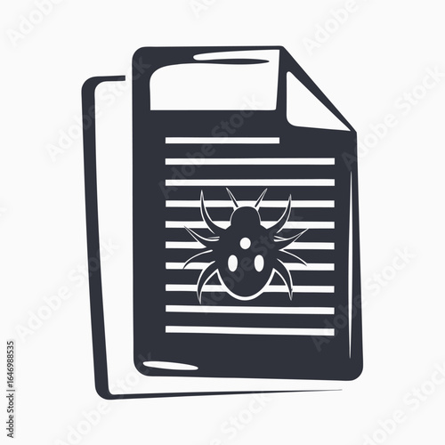 Spider on Folder with Documents Icon in Dark Gray and White Background