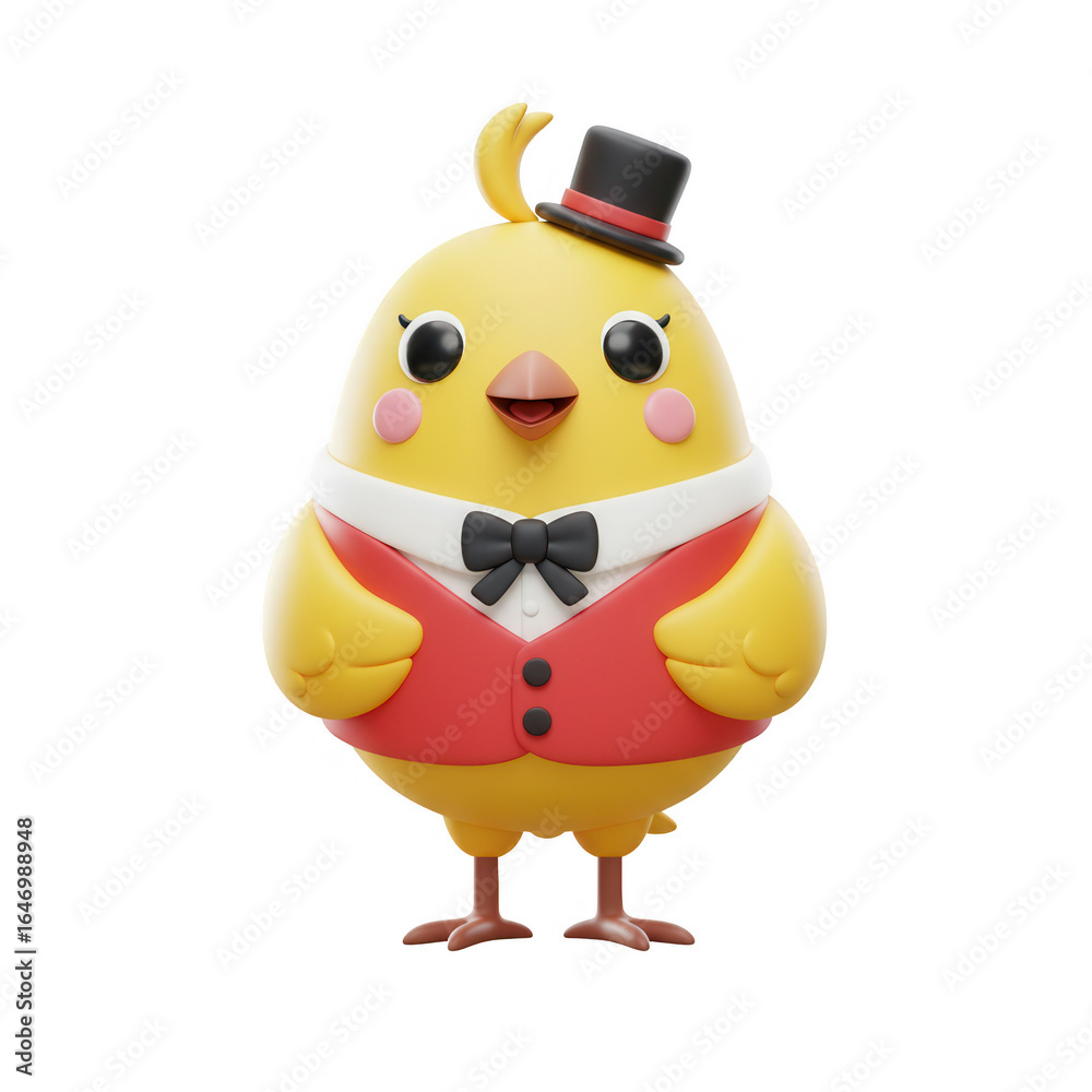 Naklejka premium Elegant Chick Dressed Up with Hat And Bow Tie On Transparent Background