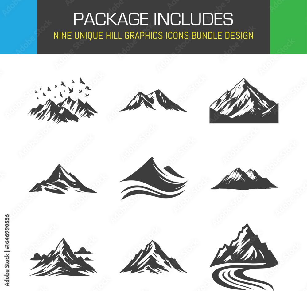 Fototapeta premium Captivating mountain range icons evoking adventure and nature a versatile collection for brand