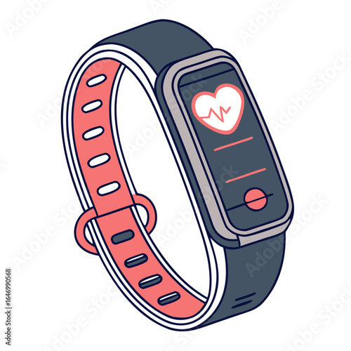 A smart watch or fitness tracker with a heart icon on the screen.