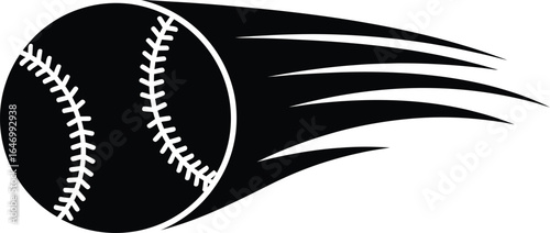 A dynamic black illustration of a baseball in motion, ideal for sports-themed designs, athletic event promotions, or game-related content