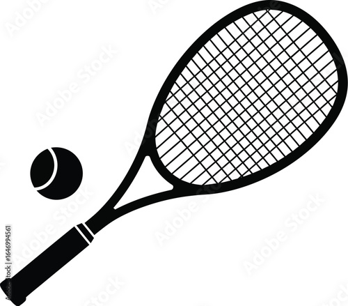 Illustration of a tennis racket and ball, perfect for sports-themed designs, game promotions, or recreational activity visuals