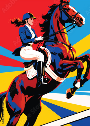 women's horse jumping Illustrator Artwork design template poster