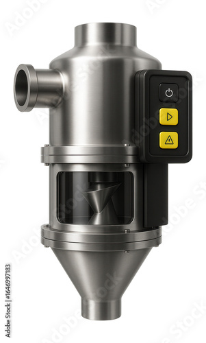 Compact air separator with a stainless steel body and integrated dust collection system for a food processing plant