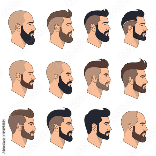 Collection of modern men hairstyles and beard styles showcasing various looks