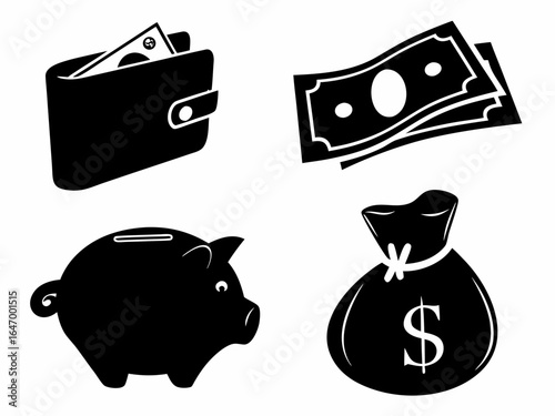 black money and finance icon set