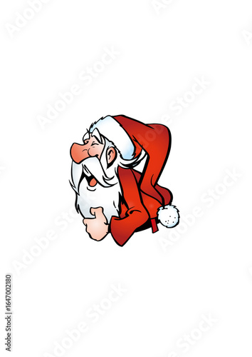 Happy Santa Claus (Father Christmas) with a big white beard and dressed in red and white