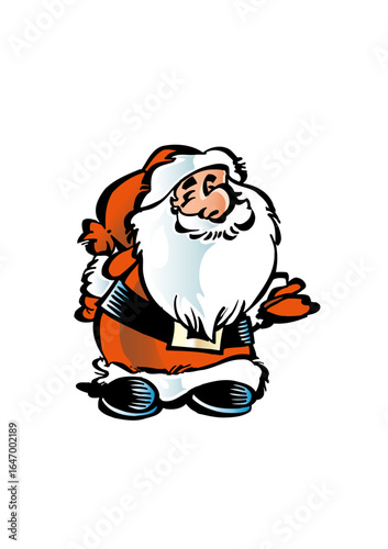 Happy Santa Claus (Father Christmas) with a big white beard and dressed in red and white