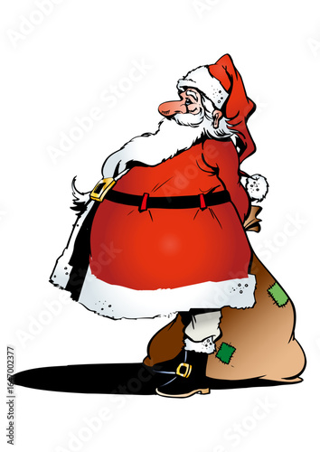 Santa Claus (Father Christmas) carries a sack of gifts