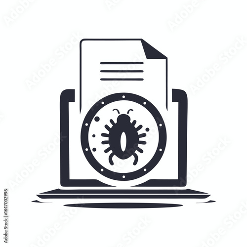 Infected Icon Virus Sign, Paper with Bug Malware on White Background