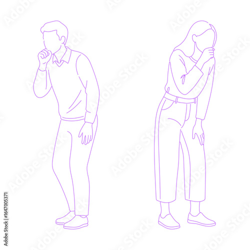 Line Art Illustration of a Person Coughing
