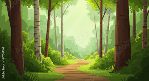 Enchanting Forest Path Bathed in Sunlight