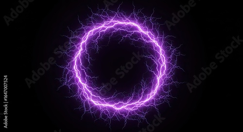 Vibrant purple electric energy ring crackles with power, a dynamic portal of raw force and futuristic wonder illuminating the dark.