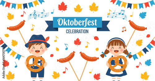 Oktoberfest Celebration with Traditional Bavarian Food, Music, and Festive Decorations