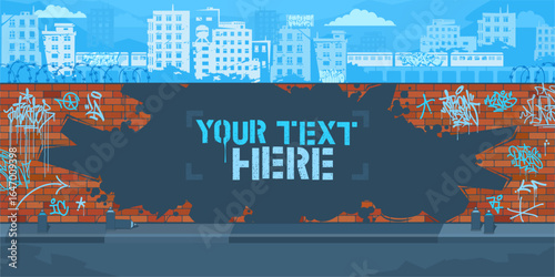Cool Contour Of Graffiti Piece On The Brick Wall Blank Template For Your Text Vector Background