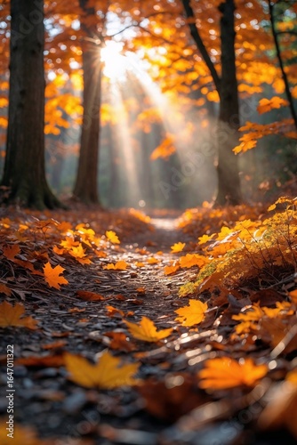 Wallpaper Mural Warm Sunlit Woodland Path Surrounded by Vibrant Autumn Foliage Torontodigital.ca