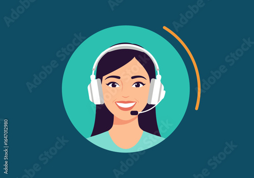 Friendly female customer support representative with headset offering assistance and solutions